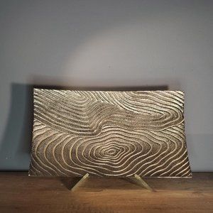 DRAMATIC HANDMADE ORGANIC RECTANGULAR PEWTER METAL BOWL